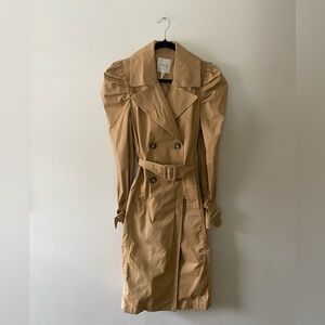 Avec Les Filles Puff Sleeve Tan Belted Trench Coat Size Small